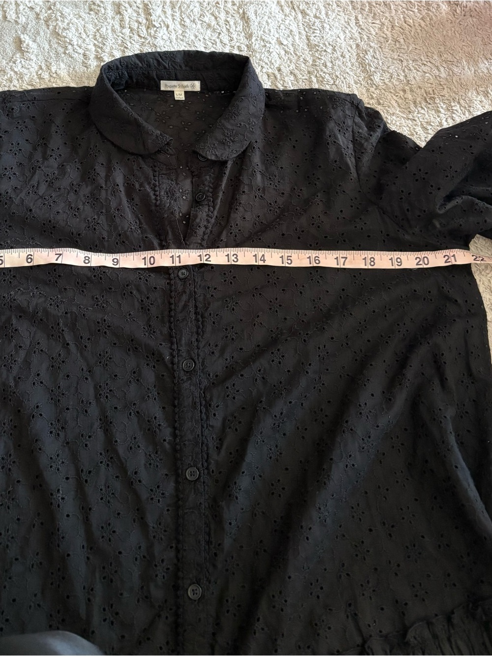 Poupette St Barth Tesorino Embroidered Cotton Eyelet Shirt Dress – Black S/M - Picture 6 of 7